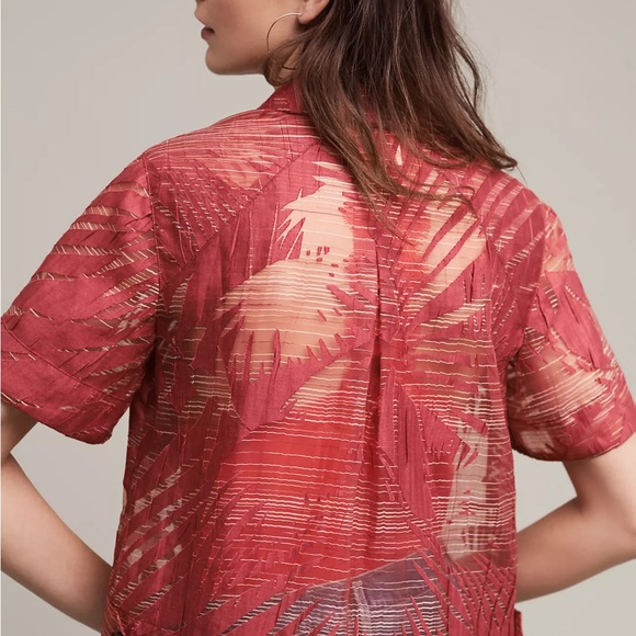 NWT Anthropologie Maeve Sum Palm Sheet MIDI Top Wine Sz 12 - Picture 2 of 8